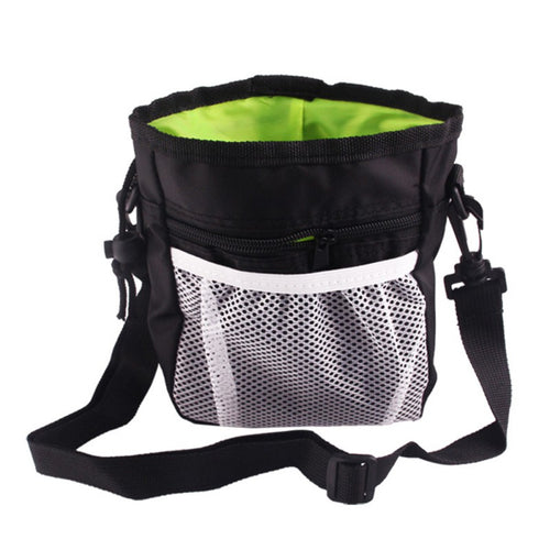 Black TrekPouch walking pouch with front mesh pocket, green lining and adjustable belt