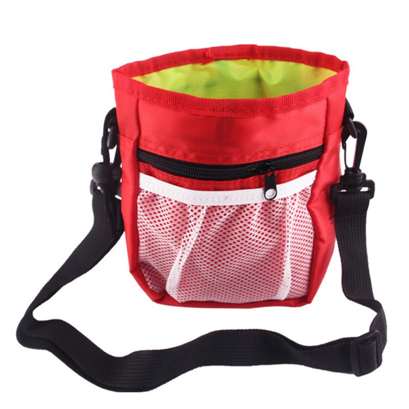 Red TrekPouch walking pouch with front mesh pocket, green lining and adjustable belt